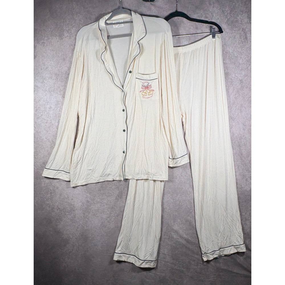In My Sundays Pajama Set Women XXL Cream Merry Christmas Tencel Sleepwear Lounge
